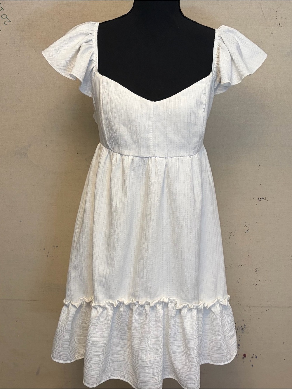 Altar'd State White Ruffle-Hem Babydoll Mini Dress, Women’s Size Medium